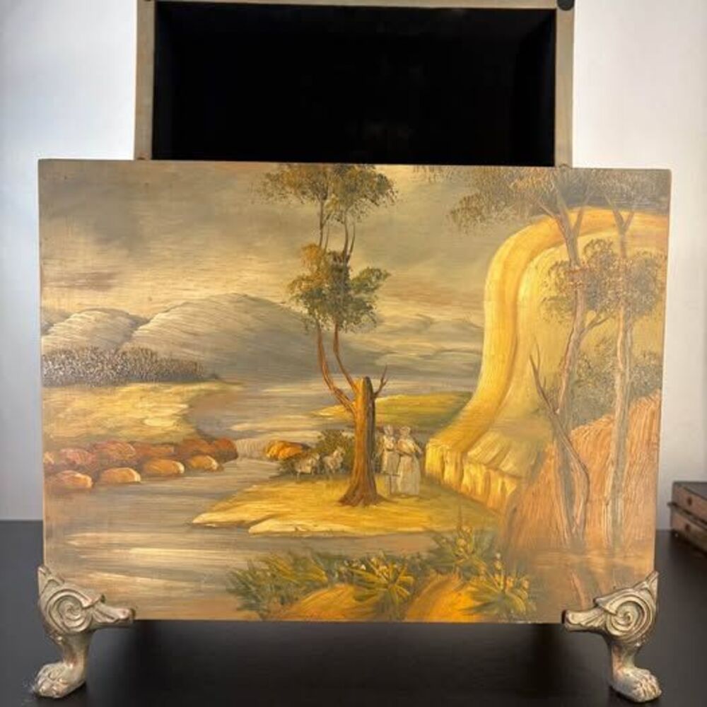 Hand-Painted Landscape Wooden Chest – "Cloudy Afternoon Stroll"